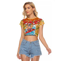 Hawaii Mele Kalikimaka Raglan Cropped T Shirt Funny Santa Claus Surfing on Tropical Plants - Polynesian Pride