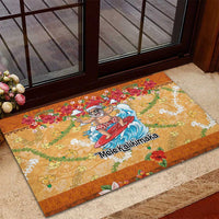 Hawaii Mele Kalikimaka Rubber Doormat Funny Santa Claus Surfing on Tropical Plants - Polynesian Pride