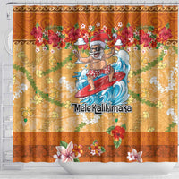 Hawaii Mele Kalikimaka Shower Curtain Funny Santa Claus Surfing on Tropical Plants - Polynesian Pride