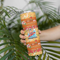 Hawaii Mele Kalikimaka Skinny Tumbler Funny Santa Claus Surfing on Tropical Plants - Polynesian Pride