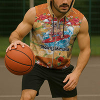 Hawaii Mele Kalikimaka Sleeveless Zip Hoodie Funny Santa Claus Surfing on Tropical Plants - Polynesian Pride