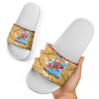 Hawaii Mele Kalikimaka Slide Sandals Funny Santa Claus Surfing on Tropical Plants - Polynesian Pride