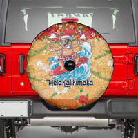 Hawaii Mele Kalikimaka Spare Tire Cover Funny Santa Claus Surfing on Tropical Plants - Polynesian Pride