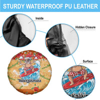 Hawaii Mele Kalikimaka Spare Tire Cover Funny Santa Claus Surfing on Tropical Plants - Polynesian Pride