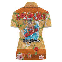 Hawaii Mele Kalikimaka Women Polo Shirt Funny Santa Claus Surfing on Tropical Plants - Polynesian Pride