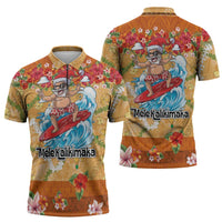 Hawaii Mele Kalikimaka Zipper Polo Shirt Funny Santa Claus Surfing on Tropical Plants - Polynesian Pride