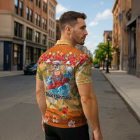 Hawaii Mele Kalikimaka Zipper Polo Shirt Funny Santa Claus Surfing on Tropical Plants - Polynesian Pride