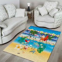 Polynesian Merry Christmas Area Rug Funny Santa Beach Tropical Plant and Turtle - Polynesian Pride