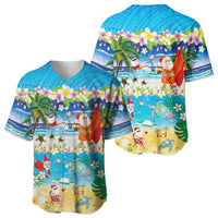 Polynesian Merry Christmas Baseball Jersey Funny Santa Beach Tropical Plant and Turtle LT03 - Polynesian Pride