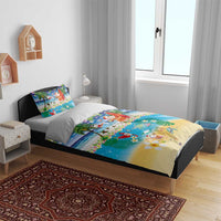 Polynesian Merry Christmas Bedding Set Funny Santa Beach Tropical Plant and Turtle - Polynesian Pride