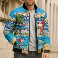 Polynesian Merry Christmas Bomber Puffer Jacket Funny Santa Beach Tropical Plant and Turtle - Polynesian Pride