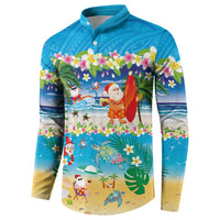 Polynesian Merry Christmas Button Sweatshirt Funny Santa Beach Tropical Plant and Turtle - Polynesian Pride