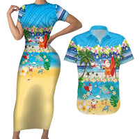 Polynesian Merry Christmas Couples Matching Short Sleeve Bodycon Dress and Hawaiian Shirt Funny Santa Beach Tropical Plant and Turtle - Polynesian Pride