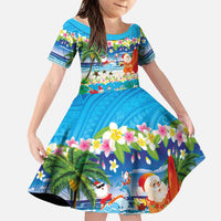 Polynesian Merry Christmas Family Matching Off The Shoulder Long Sleeve Dress and Hawaiian Shirt Funny Santa Beach Tropical Plant and Turtle - Polynesian Pride