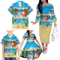 Polynesian Merry Christmas Family Matching Off The Shoulder Long Sleeve Dress and Hawaiian Shirt Funny Santa Beach Tropical Plant and Turtle - Polynesian Pride
