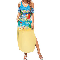 Polynesian Merry Christmas Family Matching Summer Maxi Dress and Hawaiian Shirt Funny Santa Beach Tropical Plant and Turtle - Polynesian Pride