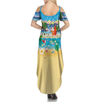 Polynesian Merry Christmas Family Matching Summer Maxi Dress and Hawaiian Shirt Funny Santa Beach Tropical Plant and Turtle - Polynesian Pride