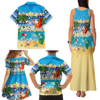 Polynesian Merry Christmas Family Matching Tank Maxi Dress and Hawaiian Shirt Funny Santa Beach Tropical Plant and Turtle - Polynesian Pride