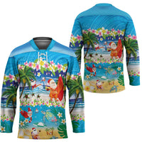 Polynesian Merry Christmas Hockey Jersey Funny Santa Beach Tropical Plant and Turtle - Polynesian Pride