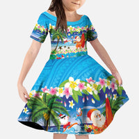 Polynesian Merry Christmas Kid Short Sleeve Dress Funny Santa Beach Tropical Plant and Turtle LT03 KID Multicolor - Polynesian Pride