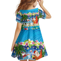 Polynesian Merry Christmas Kid Short Sleeve Dress Funny Santa Beach Tropical Plant and Turtle LT03 - Polynesian Pride