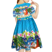 Polynesian Merry Christmas Kid Short Sleeve Dress Funny Santa Beach Tropical Plant and Turtle LT03 - Polynesian Pride
