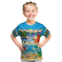 Polynesian Merry Christmas Kid T Shirt Funny Santa Beach Tropical Plant and Turtle - Polynesian Pride