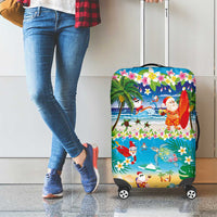 Polynesian Merry Christmas Luggage Cover Funny Santa Beach Tropical Plant and Turtle - Polynesian Pride