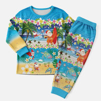 Polynesian Merry Christmas Pajama Set Funny Santa Beach Tropical Plant and Turtle - Polynesian Pride