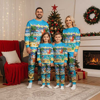Polynesian Merry Christmas Pajama Set Funny Santa Beach Tropical Plant and Turtle - Polynesian Pride