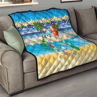 Polynesian Merry Christmas Quilt Funny Santa Beach Tropical Plant and Turtle - Polynesian Pride