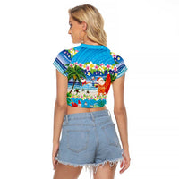 Polynesian Merry Christmas Raglan Cropped T Shirt Funny Santa Beach Tropical Plant and Turtle LT03 - Polynesian Pride