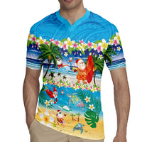 Polynesian Merry Christmas Rugby Jersey Funny Santa Beach Tropical Plant and Turtle - Polynesian Pride