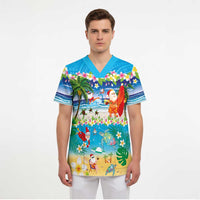 Polynesian Merry Christmas Scrub Top Funny Santa Beach Tropical Plant and Turtle - Polynesian Pride