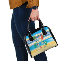 Polynesian Merry Christmas Shoulder Handbag Funny Santa Beach Tropical Plant and Turtle - Polynesian Pride