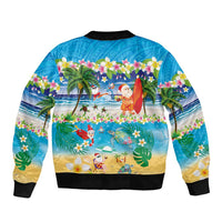 Polynesian Merry Christmas Sleeve Zip Bomber Jacket Funny Santa Beach Tropical Plant and Turtle - Polynesian Pride