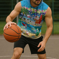 Polynesian Merry Christmas Sleeveless Hoodie Funny Santa Beach Tropical Plant and Turtle - Polynesian Pride