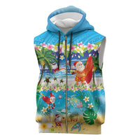 Polynesian Merry Christmas Sleeveless Zip Hoodie Funny Santa Beach Tropical Plant and Turtle LT03 Multicolor - Polynesian Pride