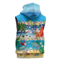 Polynesian Merry Christmas Sleeveless Zip Hoodie Funny Santa Beach Tropical Plant and Turtle LT03 - Polynesian Pride