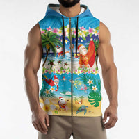 Polynesian Merry Christmas Sleeveless Zip Hoodie Funny Santa Beach Tropical Plant and Turtle - Polynesian Pride