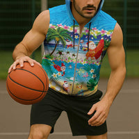 Polynesian Merry Christmas Sleeveless Zip Hoodie Funny Santa Beach Tropical Plant and Turtle LT03 - Polynesian Pride