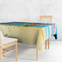 Polynesian Merry Christmas Tablecloth Funny Santa Beach Tropical Plant and Turtle - Polynesian Pride