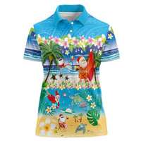 Polynesian Merry Christmas Women Polo Shirt Funny Santa Beach Tropical Plant and Turtle - Polynesian Pride