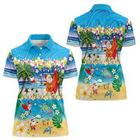 Polynesian Merry Christmas Women Polo Shirt Funny Santa Beach Tropical Plant and Turtle - Polynesian Pride