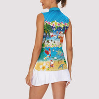 Polynesian Merry Christmas Women Sleeveless Polo Shirt Funny Santa Beach Tropical Plant and Turtle - Polynesian Pride
