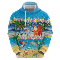 Polynesian Merry Christmas Zip Hoodie Funny Santa Beach Tropical Plant and Turtle - Polynesian Pride