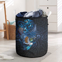 Aotearoa Matariki Laundry Basket Maori Tribal with Silver Fern and Tui Bird Galaxy Style - Polynesian Pride