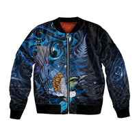 Aotearoa Matariki Bomber Jacket Maori Tribal with Silver Fern and Tui Bird Galaxy Style - Polynesian Pride