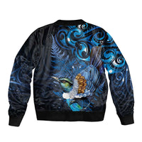 Aotearoa Matariki Bomber Jacket Maori Tribal with Silver Fern and Tui Bird Galaxy Style - Polynesian Pride