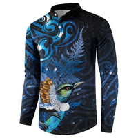 Aotearoa Matariki Button Sweatshirt Maori Tribal with Silver Fern and Tui Bird Galaxy Style - Polynesian Pride
